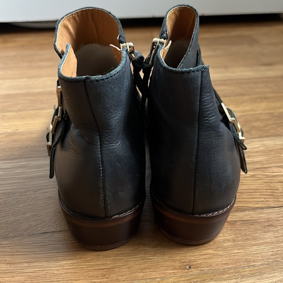 Anthropologie Latigo Ankle Boots Black Leather Brass Buckles 7 - Picture 5 of 8